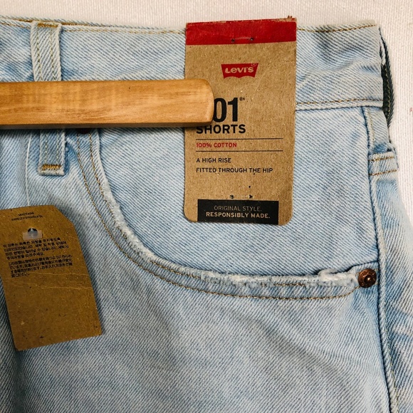 LEVI'S 501 Shorts Size 32 High Rise Denim Cotton Raw Hem Plus - Picture 4 of 5